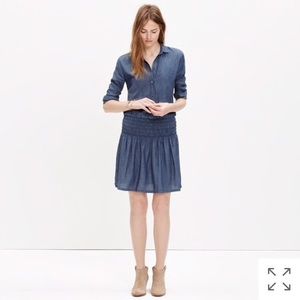 MADEWELL SHIRRED INDIGO SHIRT DRESS